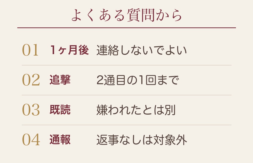 マッチングアプリ1通目の返信なしに関するよくある質問