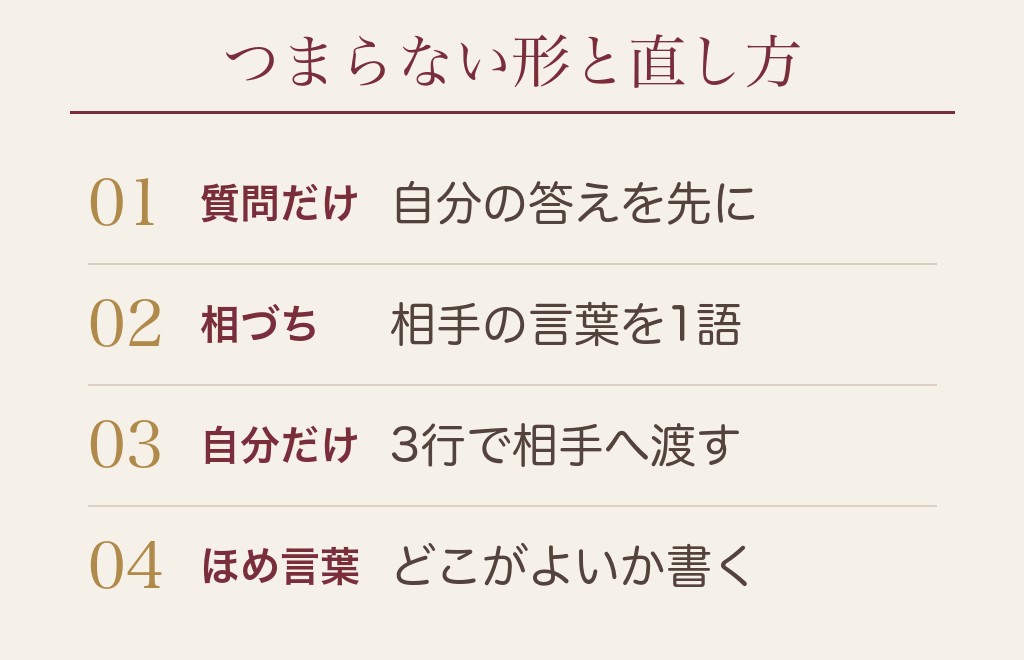 マッチングアプリの会話がつまらないと思われる形