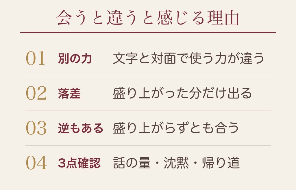 メッセージは盛り上がるのに会うとなんか違うと感じる理由